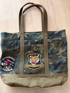 Polo by Ralph Lauren Camo Canvas Tote with Patch Details - Olive/Green